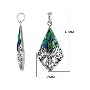 Handcrafted 925 Sterling Silver Diamond Pendant With Abalone Shell Detailing