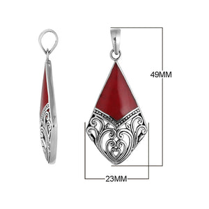 Handcrafted 925 Sterling Silver Diamond Pendant With Red Coral Inlay
