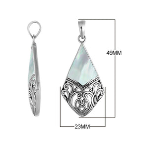 Handcrafted 925 Sterling Silver Diamond Pendant With Mother Of Pearl Inlay