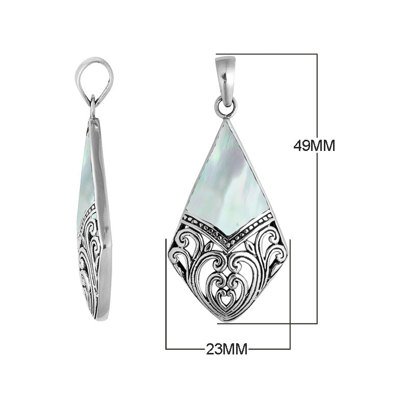 Handcrafted 925 Sterling Silver Diamond Pendant With Mother Of Pearl Inlay