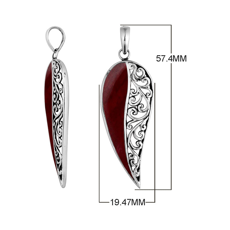 Handcrafted 925 Sterling Silver Wing Pendant With Red Coral Inlay