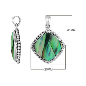 925 sterling silver pendant with abalone shell cushion shape and rope bead border handcrafted in Bali