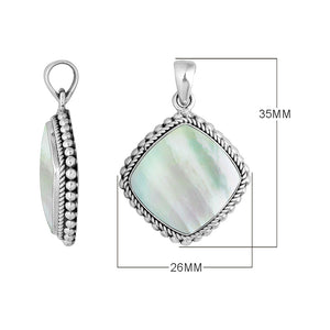 925 sterling silver pendant with mother of pearl cushion shape and rope beaded border handcrafted in Bali