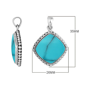 Sterling Silver Cushion Shape Pendant With Turquoise Shell And Rope Edge Design