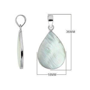 925 sterling silver teardrop pendant with mother of pearl and mirror-polished finish handcrafted in Bali