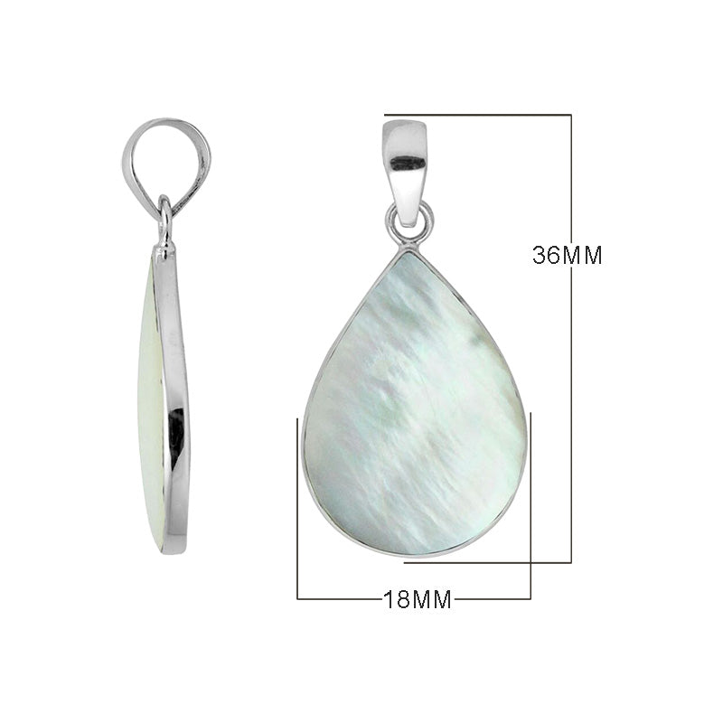 925 sterling silver teardrop pendant with mother of pearl and mirror-polished finish handcrafted in Bali