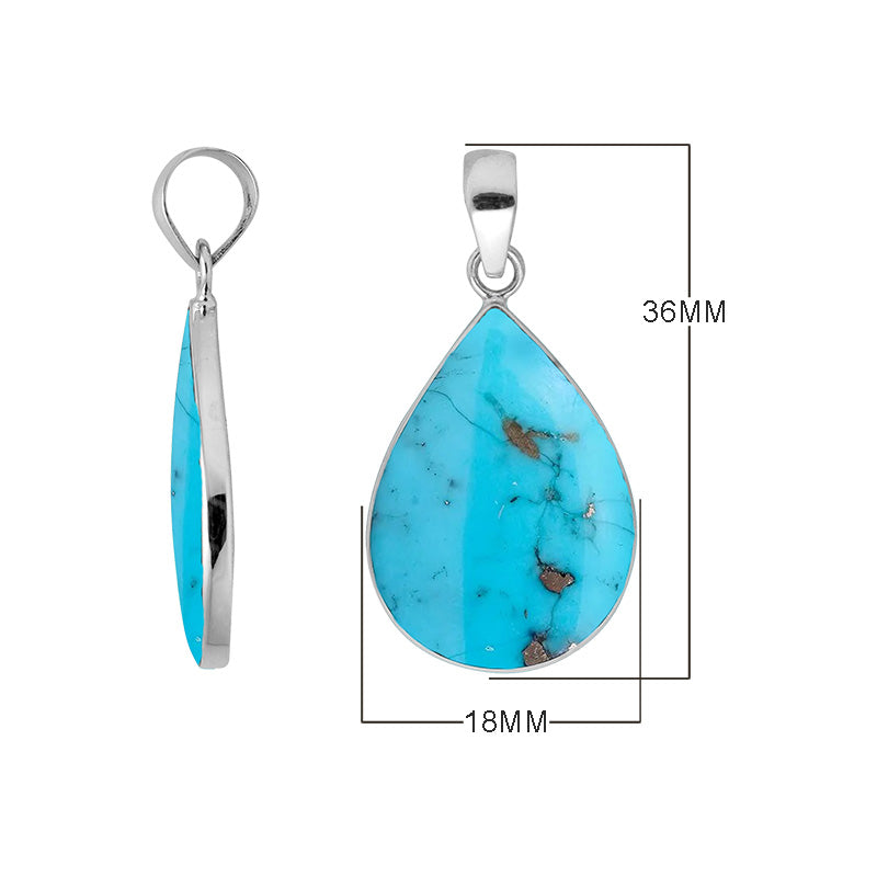 925 sterling silver teardrop pendant with turquoise shell and mirror-polished finish handcrafted in Bali