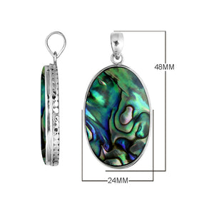925 sterling silver oval pendant with abalone shell and hammered edge handcrafted in Bali
