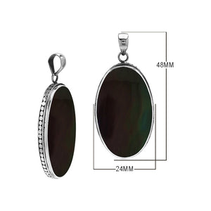 925 sterling silver oval pendant with black shell and hammered silver edge handcrafted in Bali