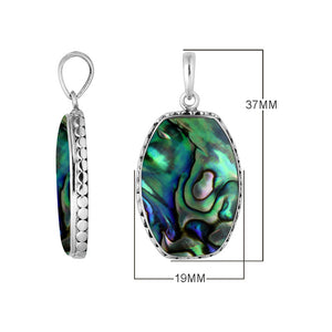 925 sterling silver octagon pendant with abalone shell and hammered silver edge handcrafted in Bali