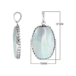 925 sterling silver octagon pendant with mother of pearl and hammered silver edge handcrafted in Bali