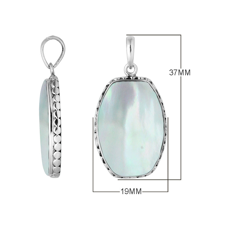 925 sterling silver octagon pendant with mother of pearl and hammered silver edge handcrafted in Bali