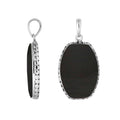 Alt Text: Sterling Silver Rectangular Pendant Featuring Black Shell Centerpiece