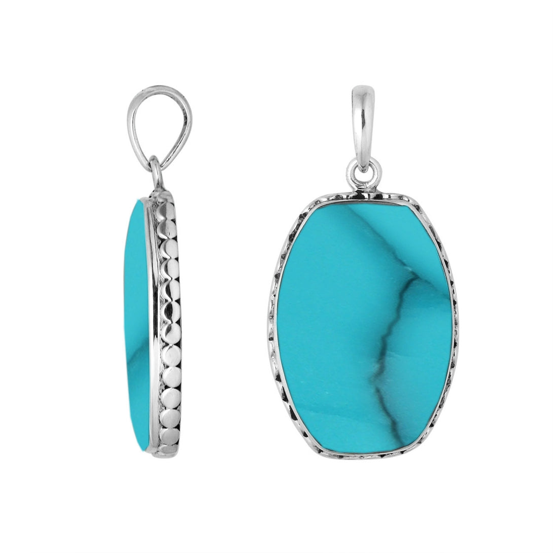 Sterling Silver Rectangular Pendant With Polished Turquoise Shell Centerpiece