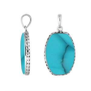 Sterling Silver Rectangular Pendant With Polished Turquoise Shell Centerpiece