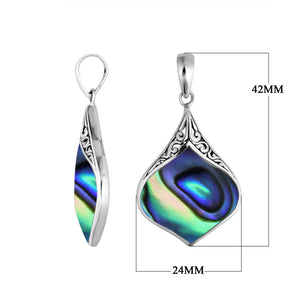 Wholesale sterling silver abalone shell pendant with Bali scrollwork, handcrafted in Indonesia.