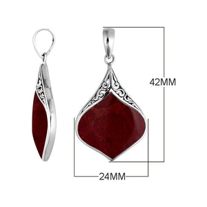 Sterling Silver Artistic Drop Shape Pendant With Red Coral Centerpiece
