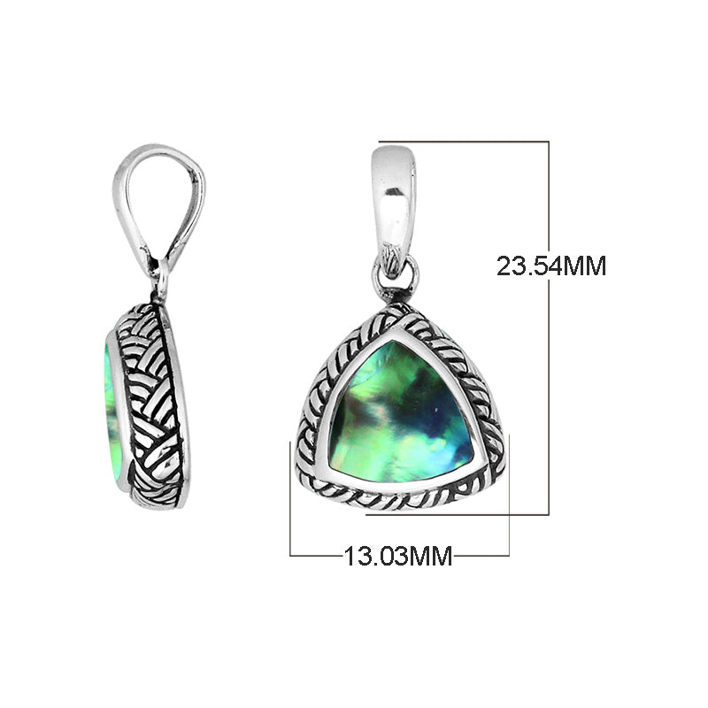 Sterling Silver Triangular Pendant With Polished Abalone Shell Centerpiece