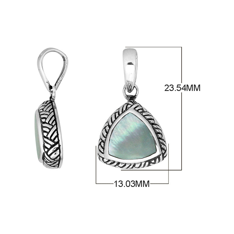 Sterling Silver Triangular Pendant With Mother Of Pearl And Balinese Engraving