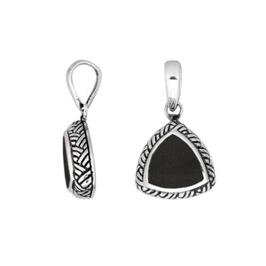 Sterling Silver Triangular Pendant With Black Shell And Balinese Detailing