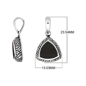 Sterling Silver Triangular Pendant With Black Shell And Balinese Detailing