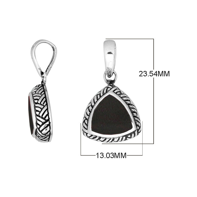 Sterling Silver Triangular Pendant With Black Shell And Balinese Detailing