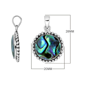 Sterling Silver Round Pendant With Abalone Shell And Beaded Frame