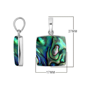 Sterling Silver Square Pendant With Abalone Shell And Polished Frame