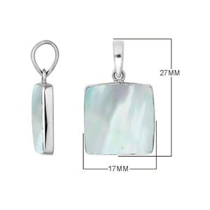 Sterling Silver Square Pendant With Mother Of Pearl And Polished Silver Frame