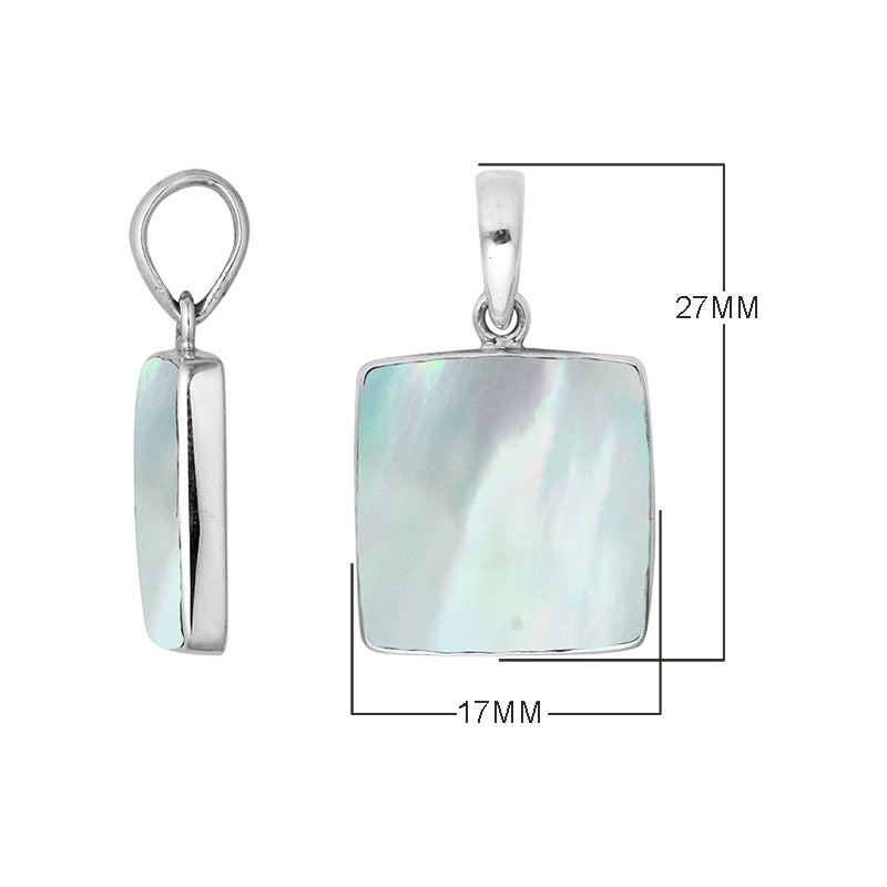 Sterling Silver Square Pendant With Mother Of Pearl And Polished Silver Frame