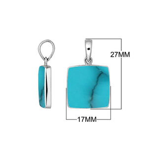 Sterling silver square pendant featuring natural turquoise in a polished bezel setting