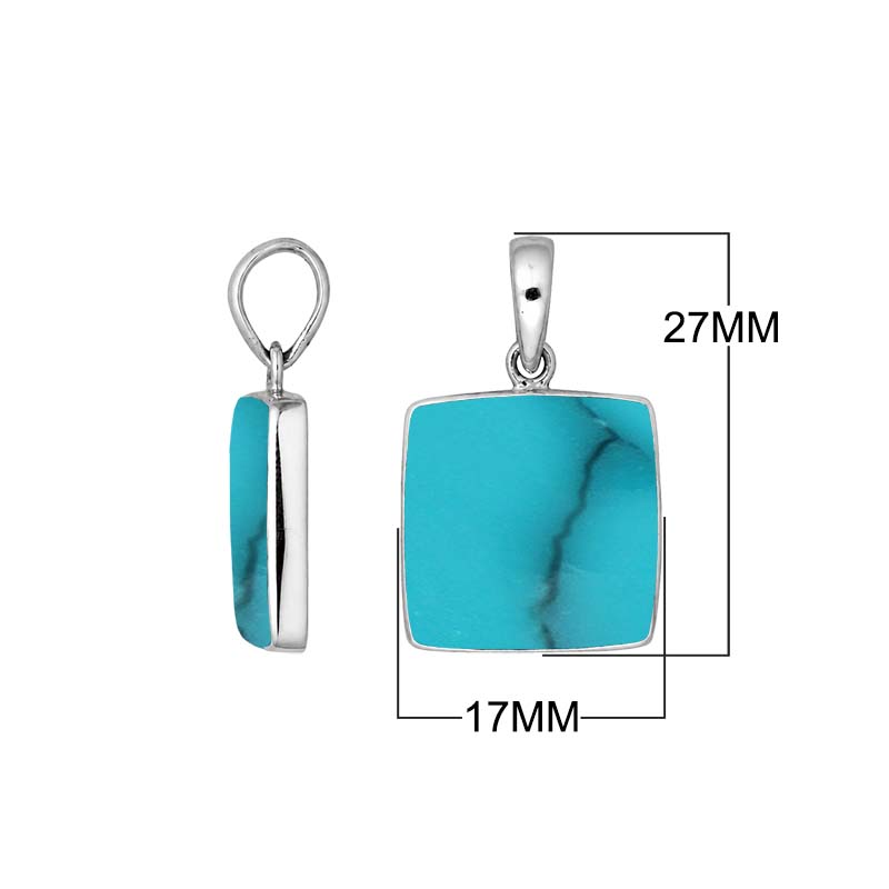 Sterling silver square pendant featuring natural turquoise in a polished bezel setting