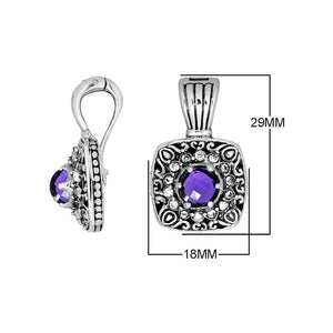 Sterling Silver Square Pendant With Amethyst Quartz And Cubic Zirconia