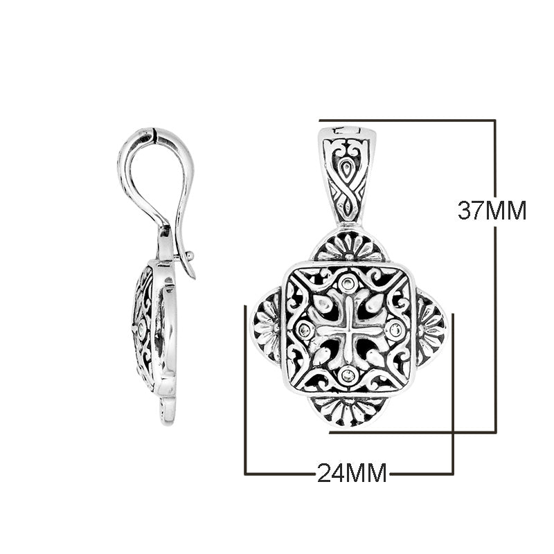 Sterling Silver Balinese Cross Pendant With Cubic Zirconia For Wholesale