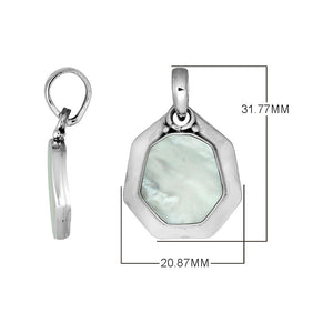 Sterling Silver Octagon Shape Mother Of Pearl Pendant With Smooth Silver Frame