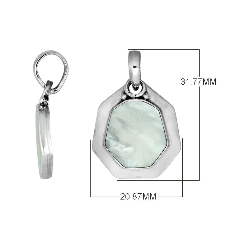 Sterling Silver Octagon Shape Mother Of Pearl Pendant With Smooth Silver Frame