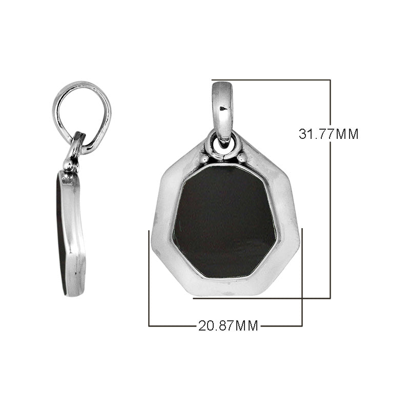 Sterling Silver Octagon Shape Black Shell Pendant With Smooth Silver Frame
