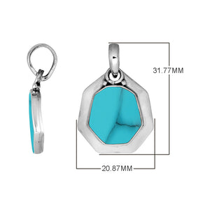 Sterling Silver Octagon Shape Turquoise Shell Pendant With Smooth Silver Frame
