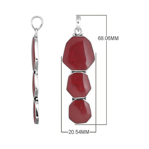 Sterling Silver Three-Link Octagon Shape Red Coral Pendant