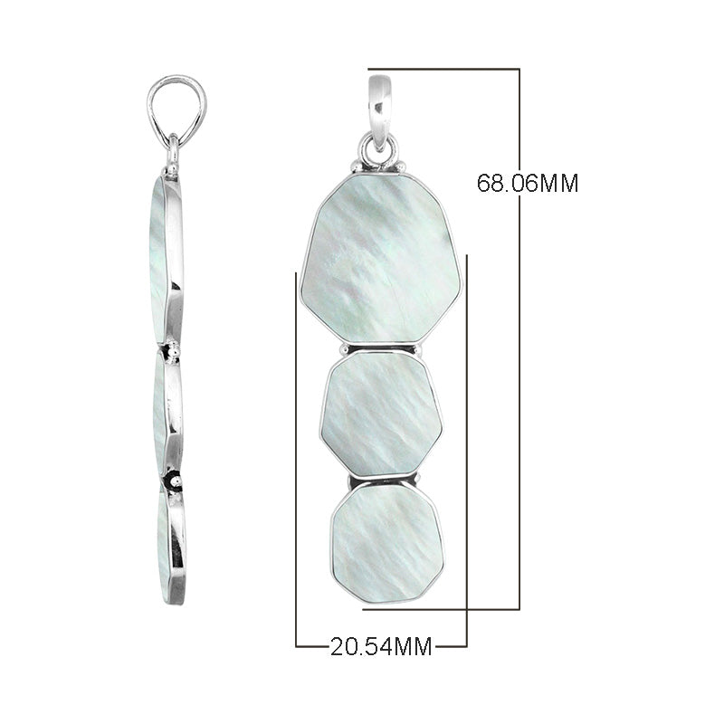 Sterling Silver Three-Link Octagon Shape Mother Of Pearl Pendant