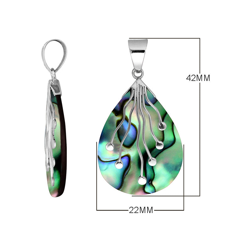Wholesale sterling silver teardrop pendant with Abalone Shell inlay and flowing silver accents – bulk ocean-inspired jewelry for retailers.