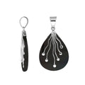 Wholesale sterling silver teardrop pendant with natural black shell and flowing silver wire accents – handcrafted artisan jewelry for retailers and resellers.