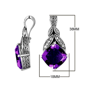 Sterling Silver Leaf Design Amethyst Quartz And Cubic Zirconia Pendant