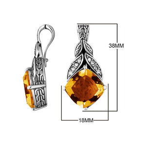 Sterling Silver Leaf Design Citrine Quartz And Cubic Zirconia Pendant