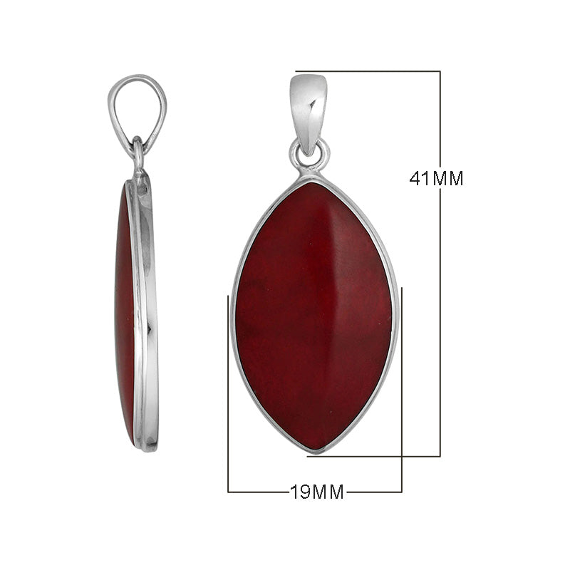 925 Sterling Silver Marquise Pendant with Red Coral inlay and smooth Balinese frame, handcrafted and mirror-polished for premium wholesale jewelry collections.