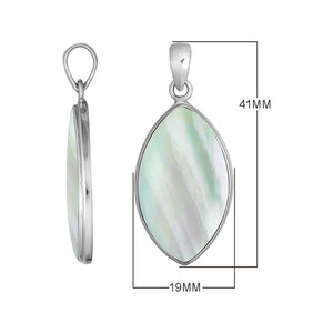 925 Sterling Silver Marquise Pendant with luminous Mother Of Pearl inlay and sleek Balinese frame, handcrafted for premium wholesale jewelry assortments.