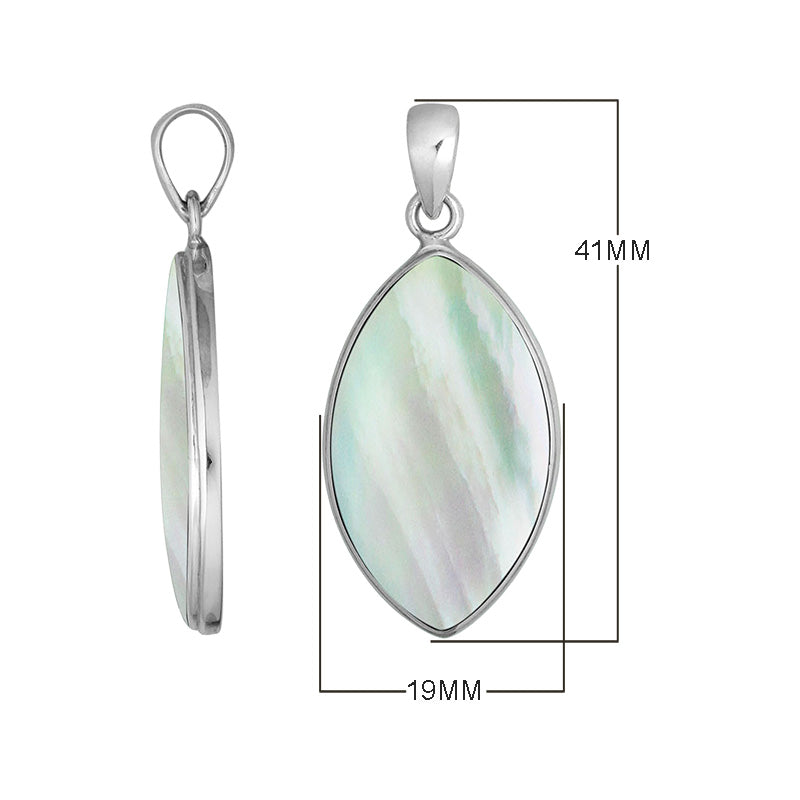 925 Sterling Silver Marquise Pendant with luminous Mother Of Pearl inlay and sleek Balinese frame, handcrafted for premium wholesale jewelry assortments.