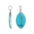 925 Sterling Silver Marquise Pendant with polished Turquoise Shell inlay and smooth Balinese frame, handcrafted for premium wholesale silver collections.