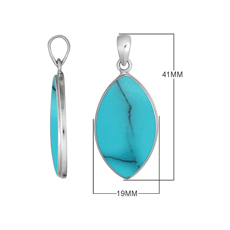 925 Sterling Silver Marquise Pendant with polished Turquoise Shell inlay and smooth Balinese frame, handcrafted for premium wholesale silver collections.