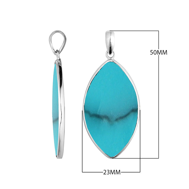 Turquoise Shell Sterling Silver Marquise Pendant Handcrafted In Bali With Polished Finish